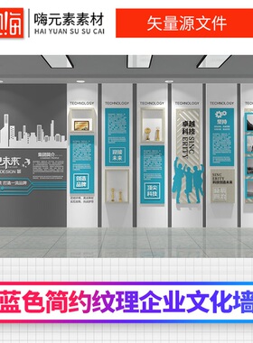 蓝色新款大气创意标语企业公司文化墙AI矢量CDR模板加入会员惊爆