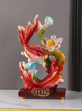 卡卡KA中国风双锦鲤荷花树脂摆件年年有余新年春节礼物客厅电视桌