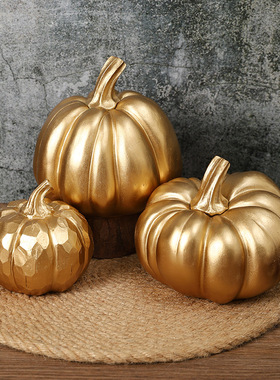 卡卡KA万圣节现代简约扁圆金色立体树脂南瓜摆件节气气氛道具礼物
