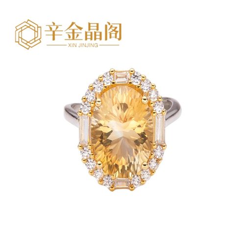 天然真黄水晶戒指女款S925招财运