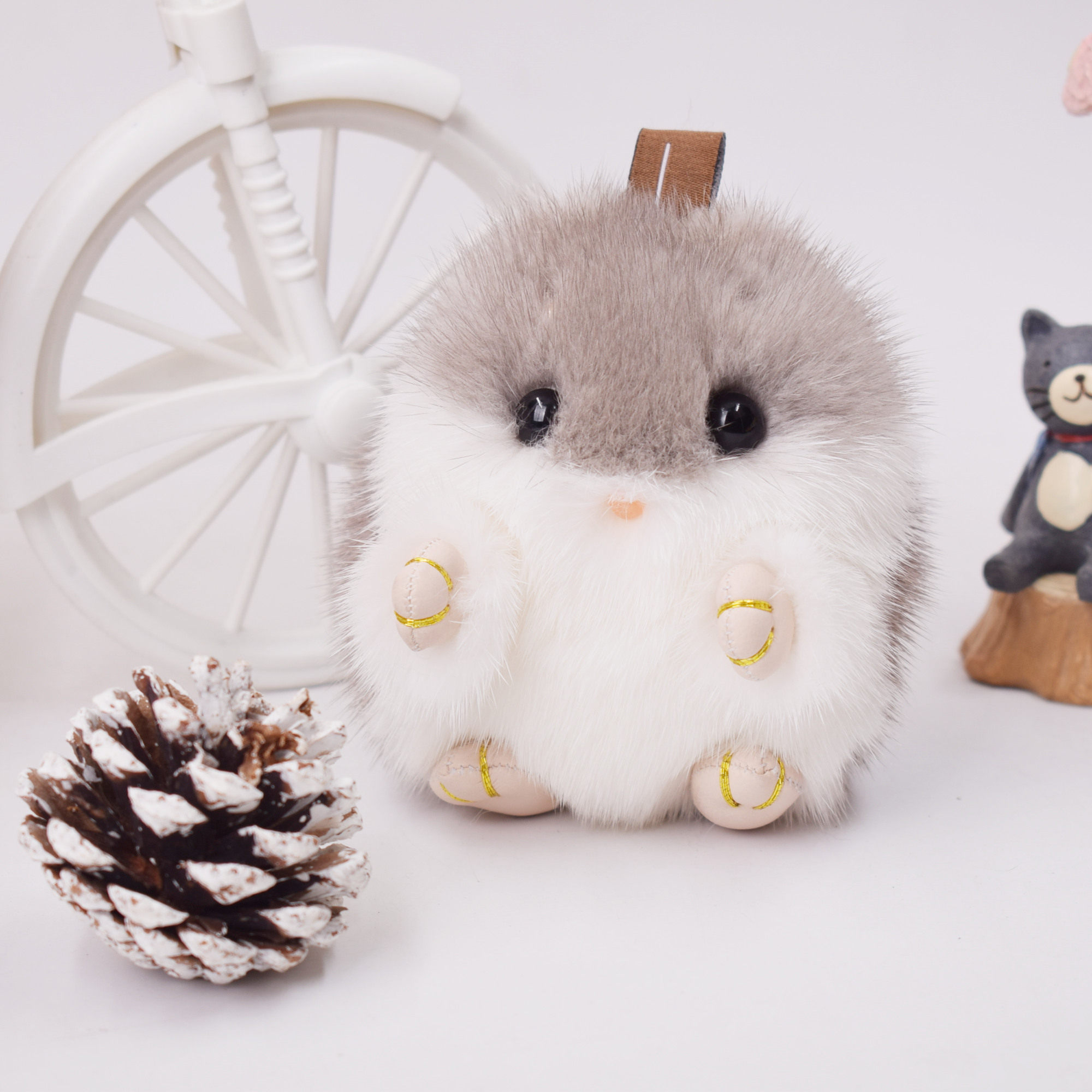 可爱萌进口水貂毛小仓鼠包包挂件汽车饰品钥匙扣真毛绒皮草挂饰