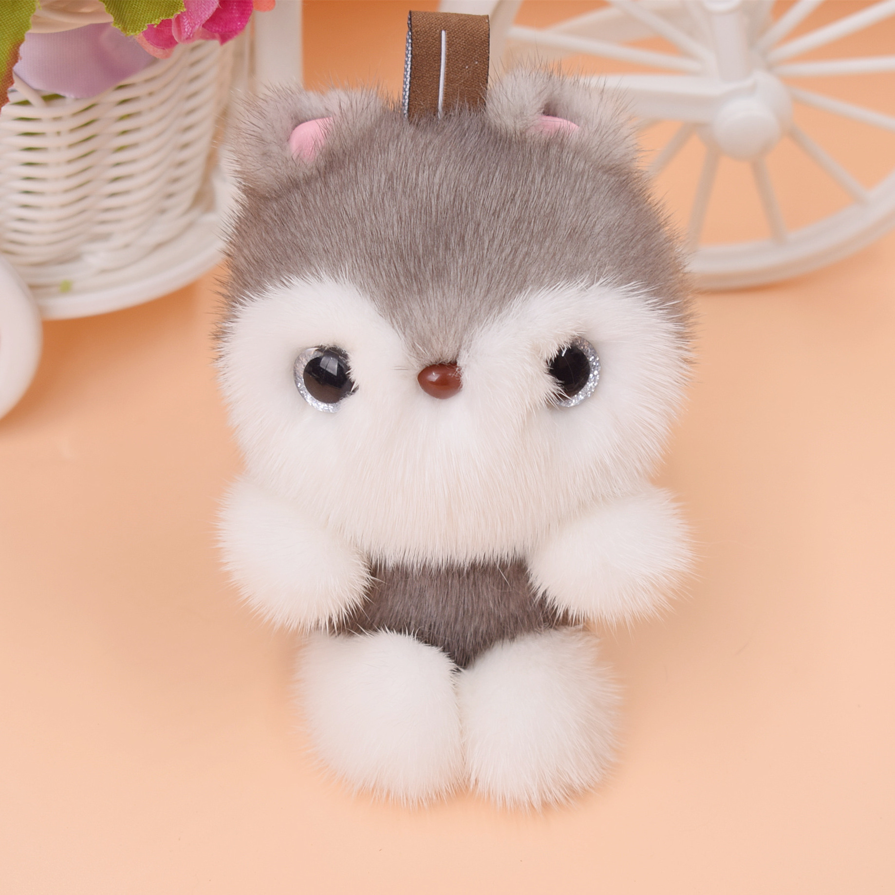 新款进口水貂毛可爱萌小松鼠真毛钥匙扣包挂件皮草毛绒挂饰创意礼