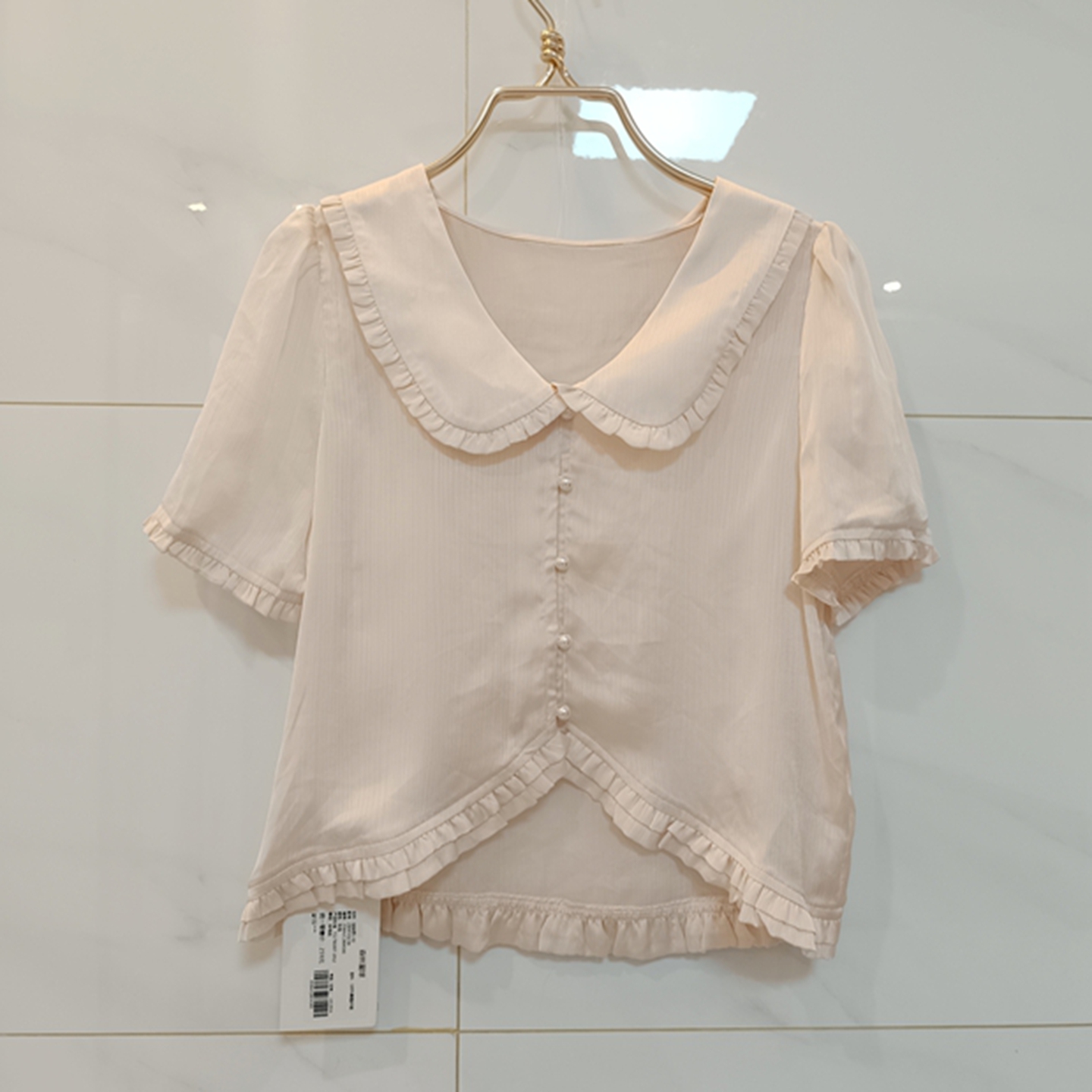 自然元素专柜正品  森林星球  可爱娃娃领雪纺小衫/短袖上衣XSC08