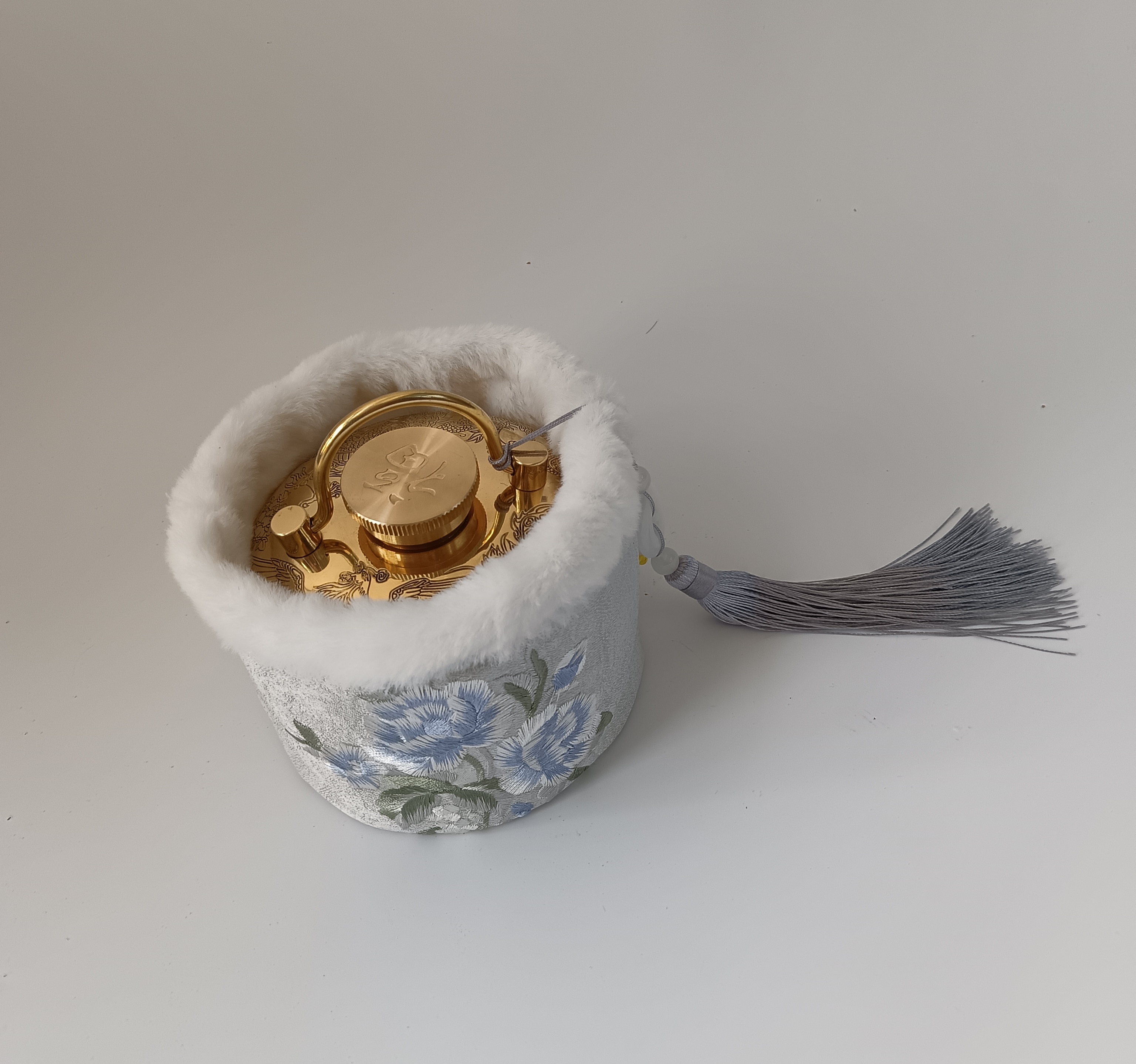 原创刺绣汤婆子纯铜热水袋古风暖手宝烫捂子铜暖壶手炉礼品礼物