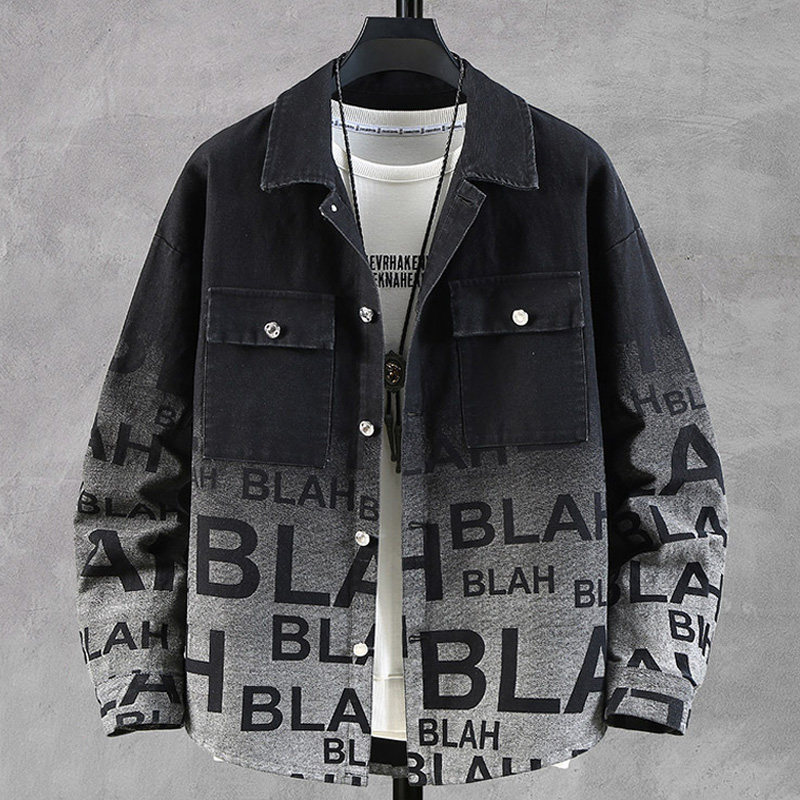 300斤大码男装春季美式潮牌机车牛仔衣 加肥加大工装夹克宽松外套