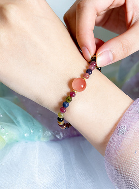 彩色天然碧玺手链女手串