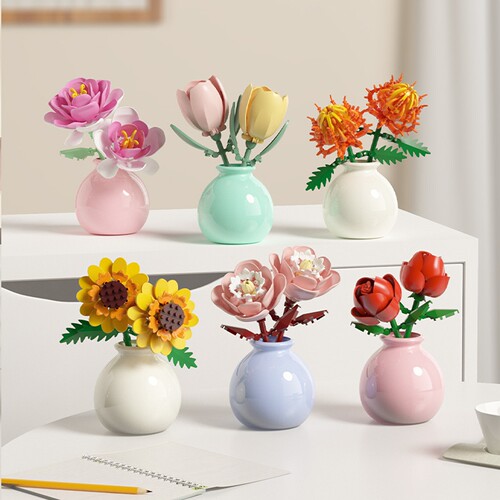 积慧积木花益智拼装解压花瓶玩具