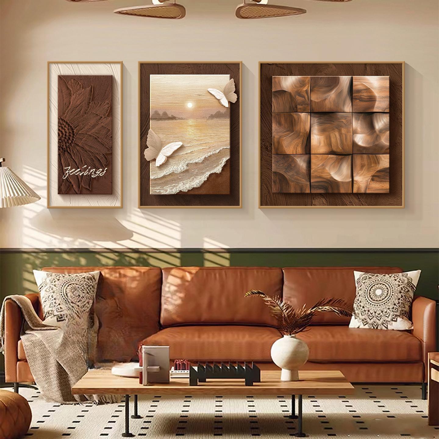 中古风抽象客厅装饰画高级感复古沙发背景墙挂画小众艺术组合壁画