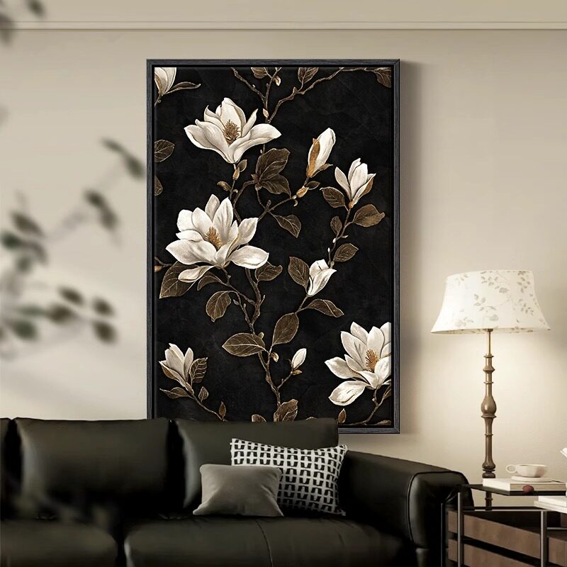 中古风白玉兰花挂画客厅装饰画图片