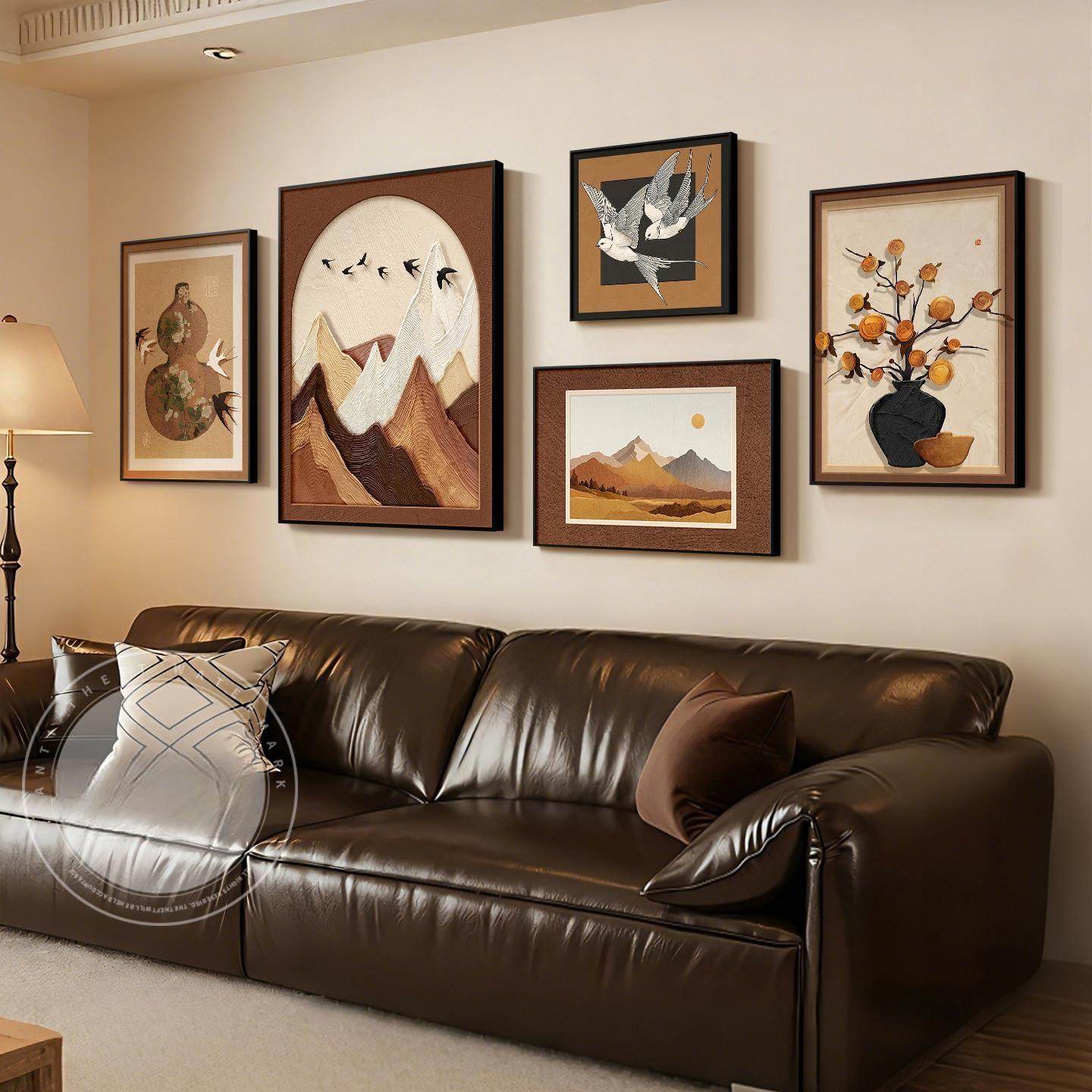 中古风背有靠山客厅装饰画高级感沙发背景墙挂画寓意好组合墙壁画,家居饰品,现代装饰画,淘宝优惠券,粉丝福利购,淘宝优惠卷