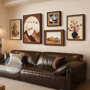 中古风背有靠山客厅装饰画高级感沙发背景墙挂画寓意好组合墙壁画