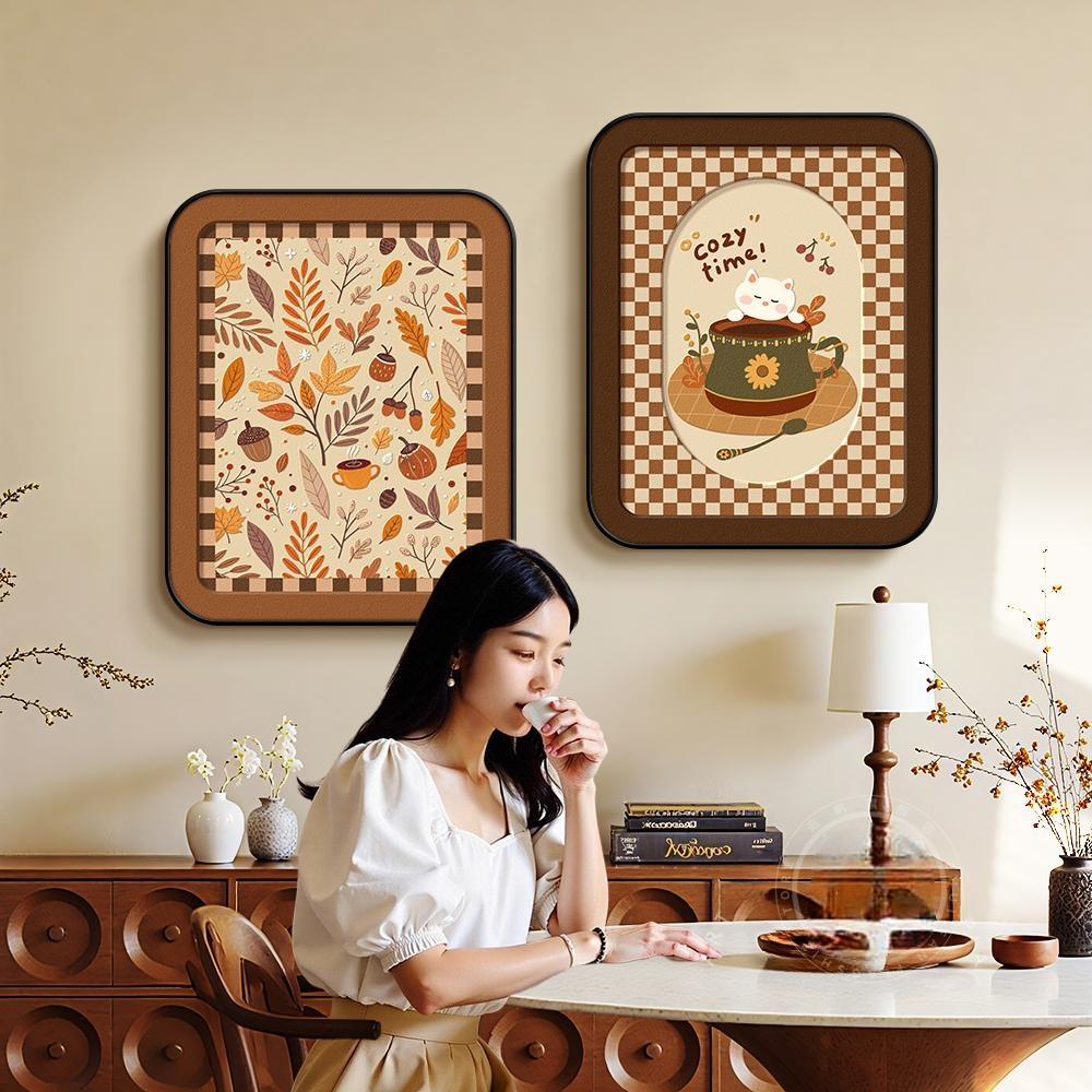 中古风美拉德餐厅装饰画卡通复古饭桌背景墙挂画小众艺术客厅壁画图片