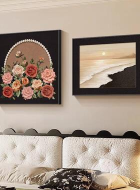 中古风玫瑰花卉卧室床头装饰画法式复古主卧房间挂画餐厅组合壁画