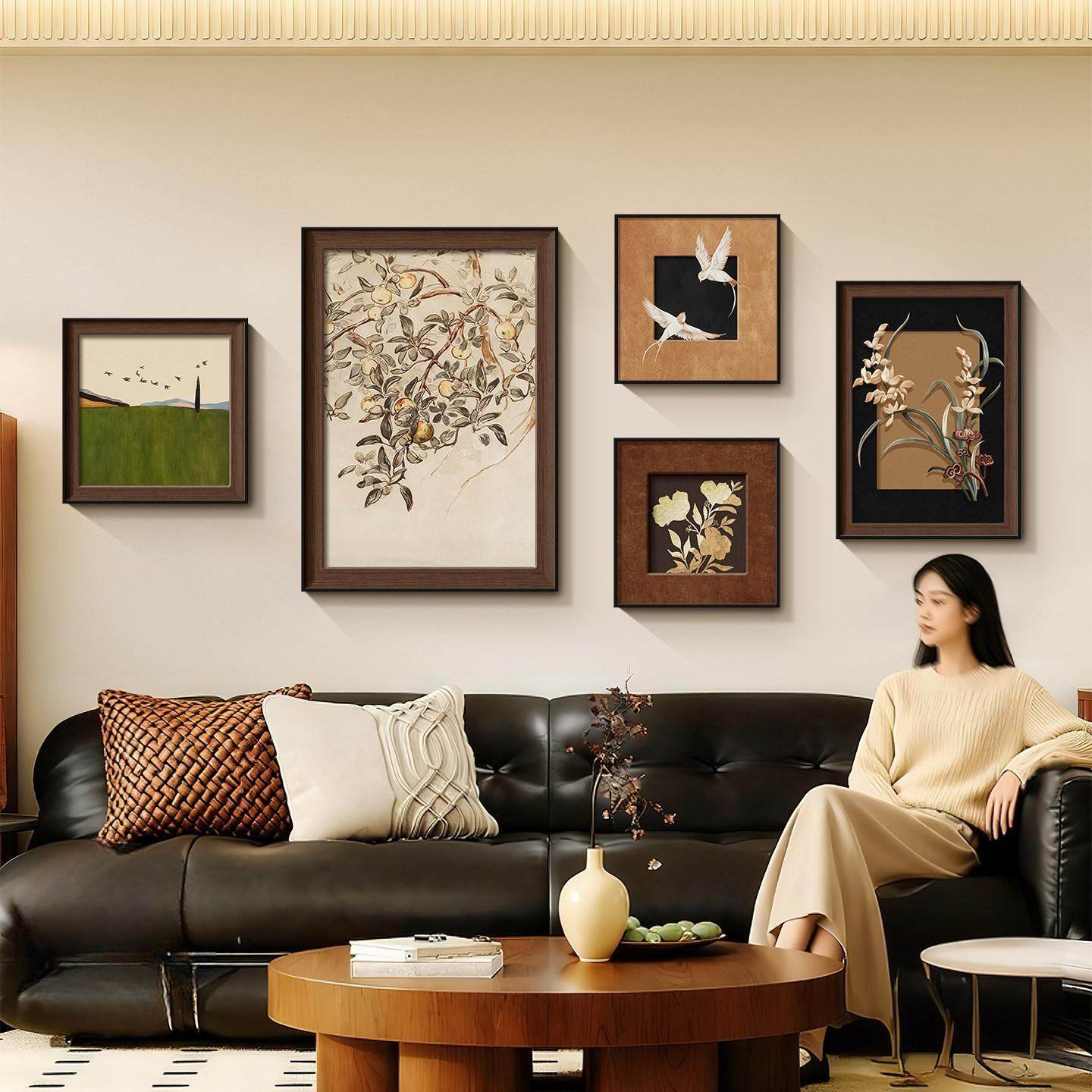 中古风绿色客厅装饰画法式复古沙发背景墙挂画高级感艺术组合壁画,家居饰品,现代装饰画,淘宝优惠券,粉丝福利购,淘宝优惠卷