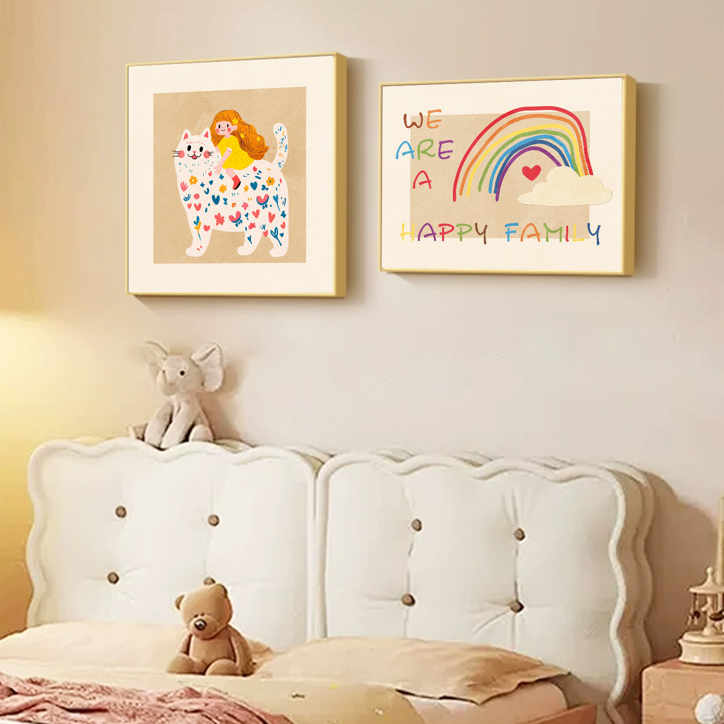 奶油风卡通卧室床头装饰画温馨女孩儿童房挂画治愈系餐厅桌边壁画,家居饰品,现代装饰画,淘宝优惠券,粉丝福利购,淘宝优惠卷
