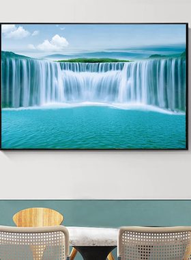流水生财山水风景挂画餐厅装饰画