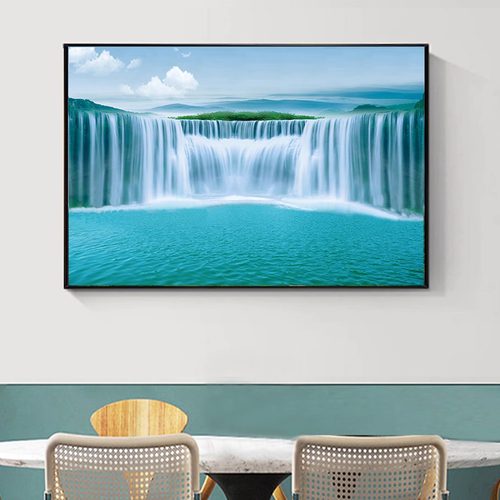 流水生财山水风景挂画餐厅装饰画