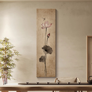 宋代美学荷花入户玄关装饰画新中式正对门竖版挂画禅意茶室墙壁画