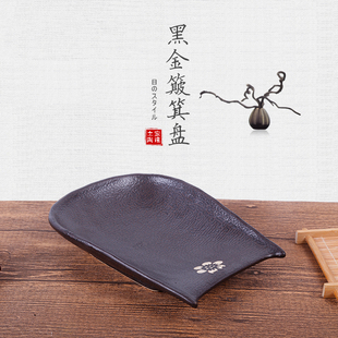 粗陶黑色簸箕盘农家乐盘子日式大饭碗酒店饭店火锅店餐具