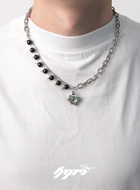 月光石拼接串珠项链高级感钛钢颈链男小众设计感ins轻奢锁骨链女