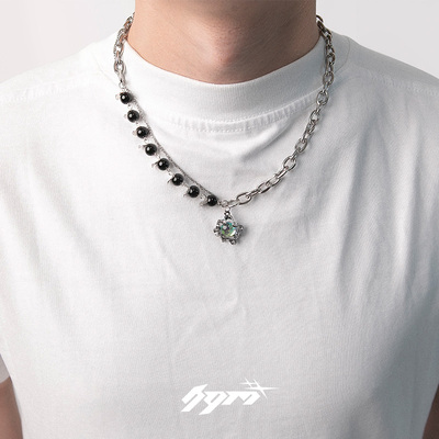 月光石拼接串珠项链高级感钛钢颈链男小众设计感ins轻奢锁骨链女