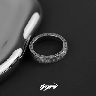 北欧维京字母钛钢古法戒指男潮高级感复古指环符文菱形格食指戒女