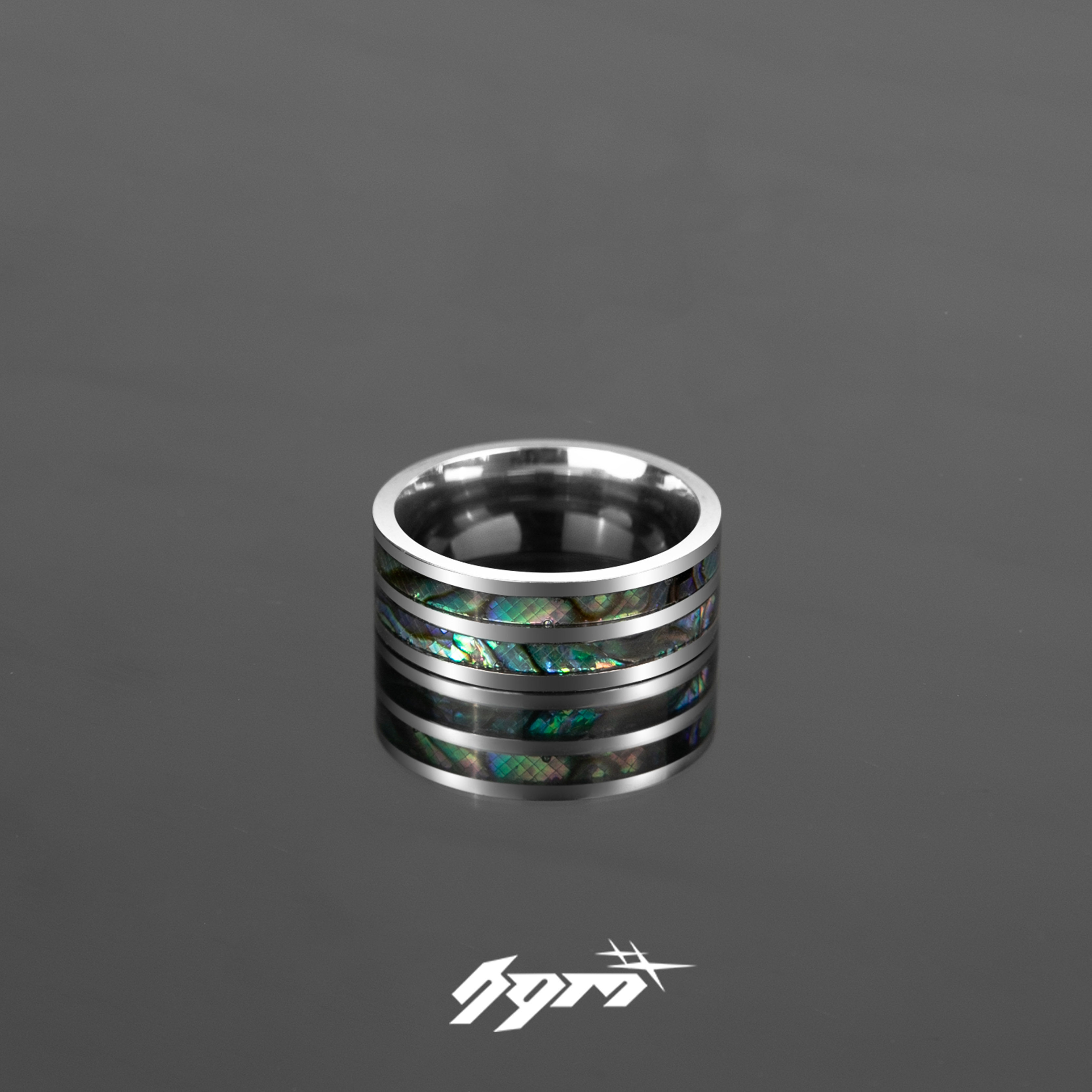 钛钢镶嵌贝壳单身戒指小众设计