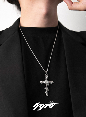 HGM钛钢钛钢男十字架项链