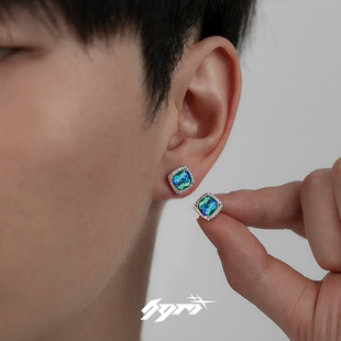 欧美冰糖钻耳钉湖泊微镶锆石耳饰男小众设计高级感朝超闪宝石潮女