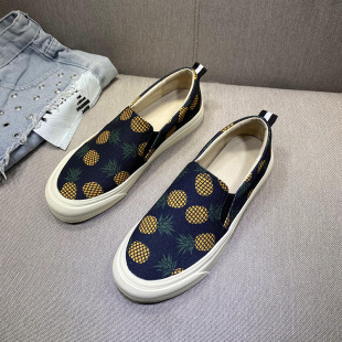 透气帆布平底单鞋 欧货菠萝乐福鞋 女英伦2026春季 新款 一脚蹬懒人鞋