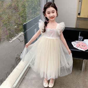 女童连衣裙夏季洋气时髦2024新款纱裙舞蹈服小女孩裙子儿童公主裙