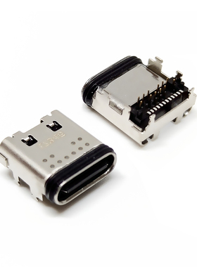 USB TYPE-C母座24Pin板上DIP+SMT防水IPX8防水母座四脚插板卧式