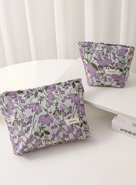 女新款化妆收纳包紫色便携式小轻便整理收纳袋软布包内收纳小包
