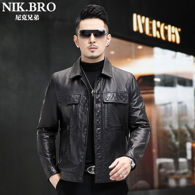 海宁真皮皮衣男头层牛皮油蜡短款修身机车春秋单款皮夹克外套新款