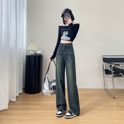 高腰长裤薄款牛仔秋季小个子显高