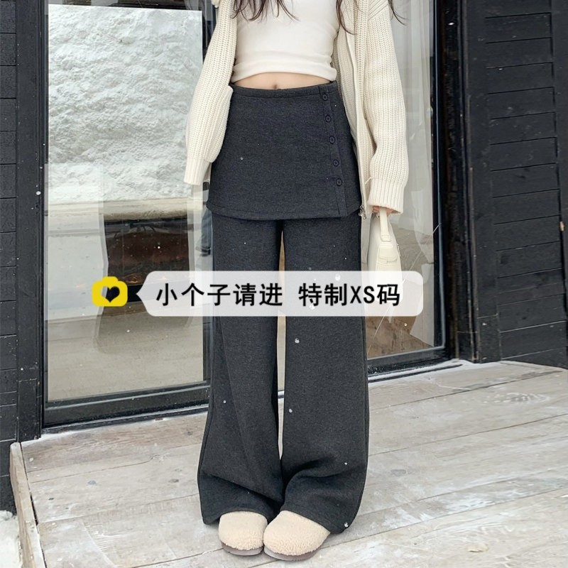 小个子两件套灰色微喇裤女冬季加绒加厚150xs宽松百搭休闲喇叭裤