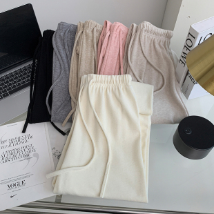 145小矮个子xxs糯叽叽毛巾绒阔腿裤 女秋冬宽松百搭150休闲直筒裤