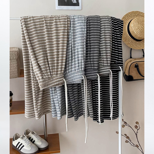 秋冬小个子150裤子条纹糯米裤女百搭懒惰风阔腿裤145xs休闲直筒裤