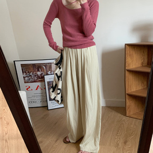 小个子裤子150褶皱冰丝阔腿裤女夏季2025新款懒惰风百搭休闲长裤