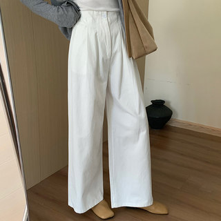 白色工装阔腿裤女夏季薄款小个子垂坠感百搭高腰显瘦休闲直筒长裤