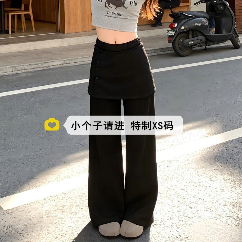 150小矮个子九分屁帘阔腿裤女冬季加绒加厚两件套宽松复古休闲裤