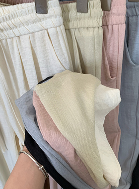 棉麻冰丝阔腿裤女夏季薄款垂感小个子亚麻裤高腰显瘦休闲直筒长裤