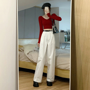 小个子裤子150白色阔腿裤女夏季薄款工装裤145xs高腰垂感休闲长裤
