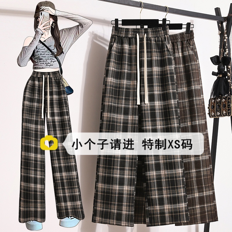 咖色格子阔腿裤女秋冬加厚145xs