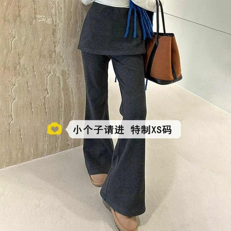 小个子150灰色假两件微喇裤女冬季加绒加厚外穿屁帘裤休闲喇叭裤