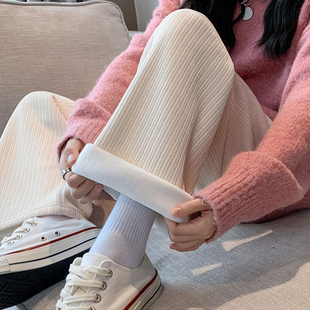 秋冬小个子裤子150加绒九分糯米休闲裤女雪尼尔145xs加厚阔腿长裤
