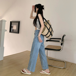 女春夏宽松显高145xs九分直筒裤 小个子裤 子150八分浅色牛仔阔腿裤