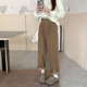 秋冬加厚灯芯绒哈伦工装 155 子咖色休闲直筒裤 裤 女150小个子百搭裤