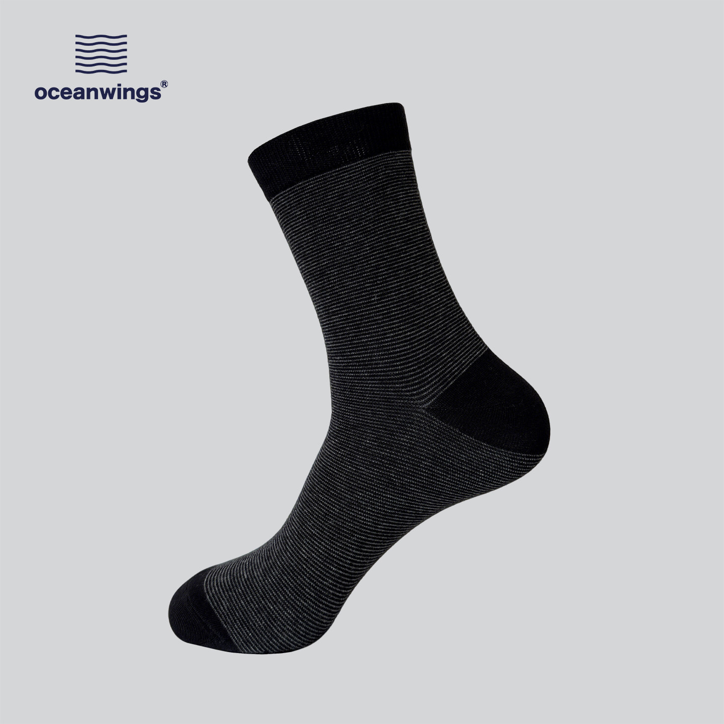 oceanwings 男士黑色线条西装绅士袜四季中筒棉袜商务休闲正装袜