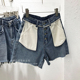 韩版 牛仔短裤 口袋设计高腰剪边阔腿女蓝 厚韩国东大门新款 2025夏季